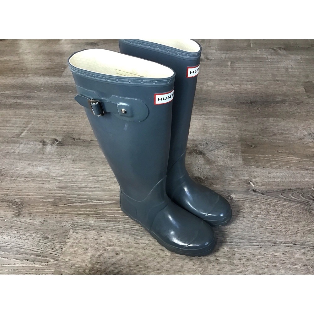 Hunter Boots Gray Glossy Waterproof Rain Boot Womens Size 5 4M / 5F Tall